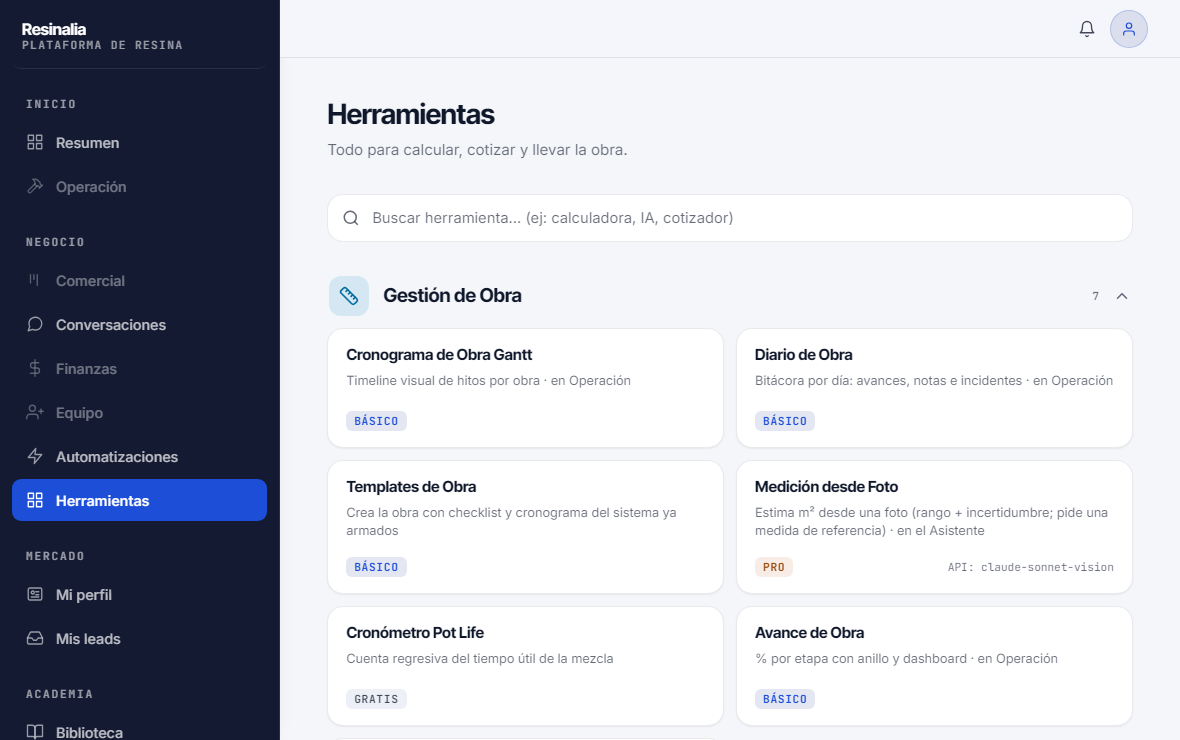 Las herramientas de la plataforma Resinalia